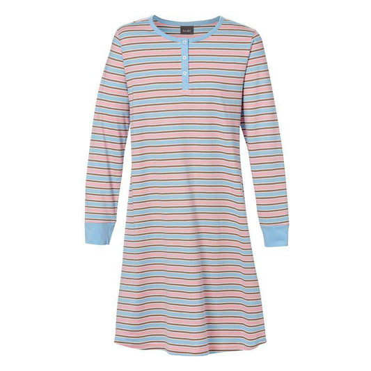 Pitkähihainen 100% puuvillayöpaita Trofe raidallinen (Napit edessä)