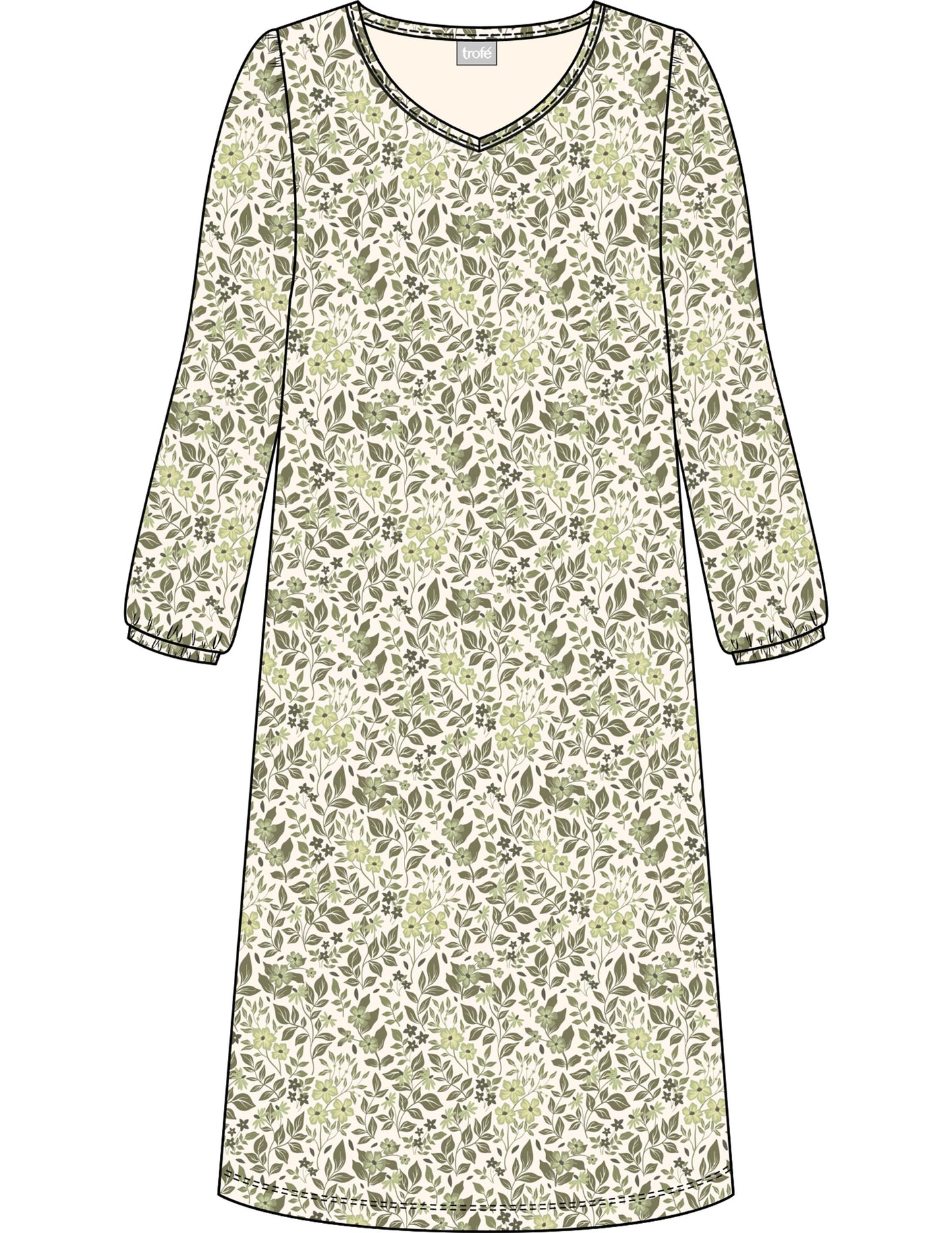 Trofe pitkähihainen yöpaita Bloom vaaleanvihreä