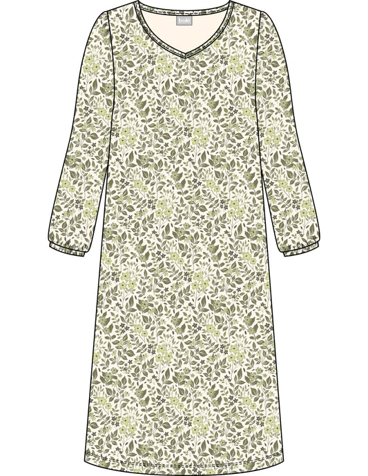 Trofe pitkähihainen yöpaita Bloom vaaleanvihreä