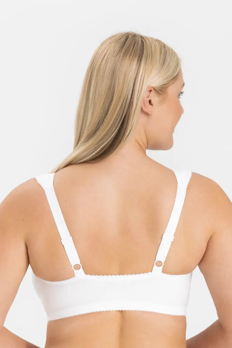 Edestäkiinnitettävät kaarituettomat rintaliivit Miss Mary Cotton Lace valkoinen