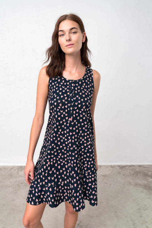 Yömekko Vamp Sydämet tummansininen, napitettu edestä