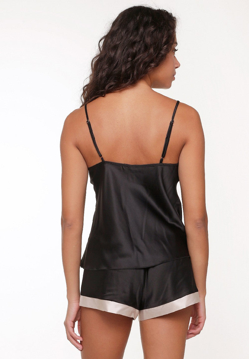 Satiininen Toppi ja Shortsit yöasu Lingadore Exclusives Musta-Shampanja