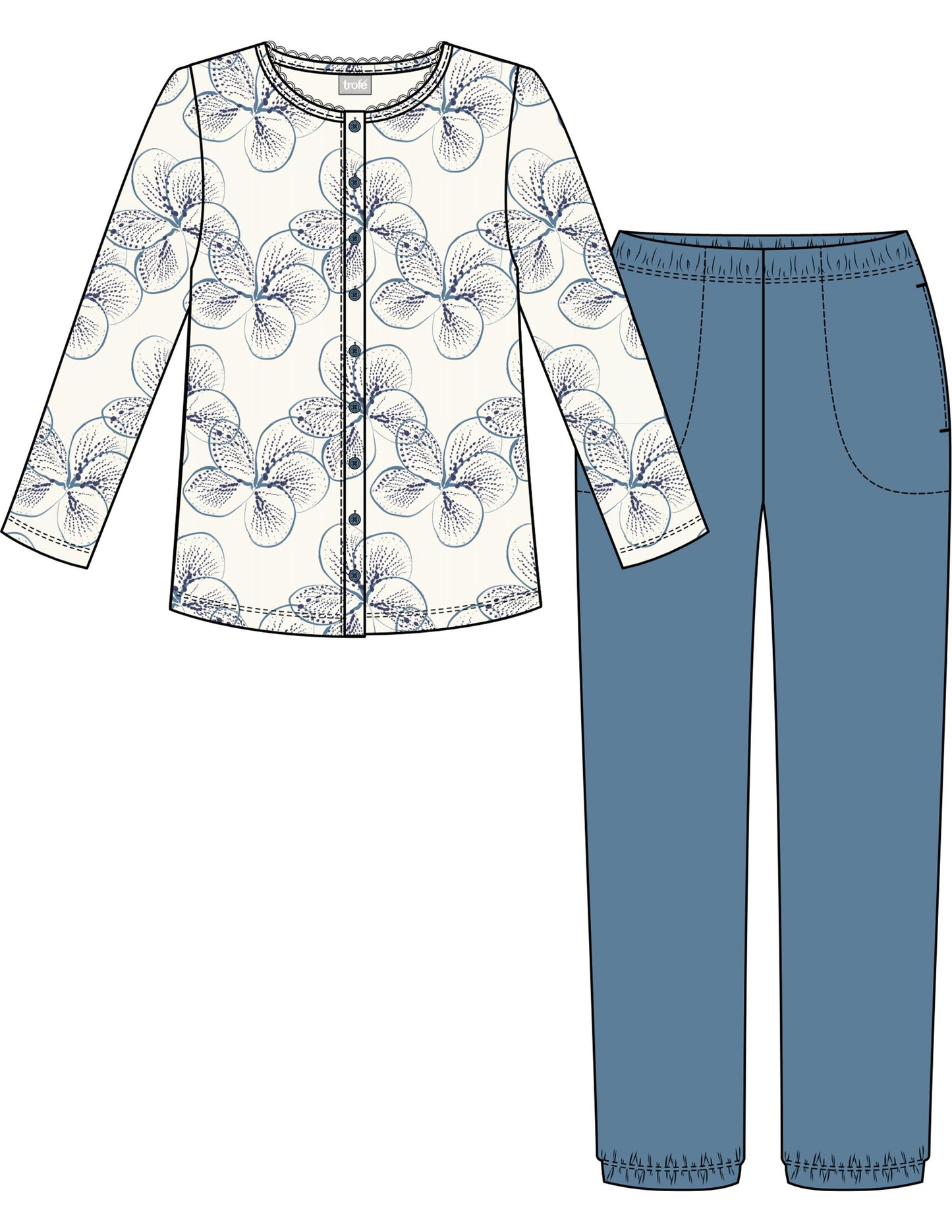 Trofe Pyjama napitettavalla paidalla kukkakuosi - Jolingerie