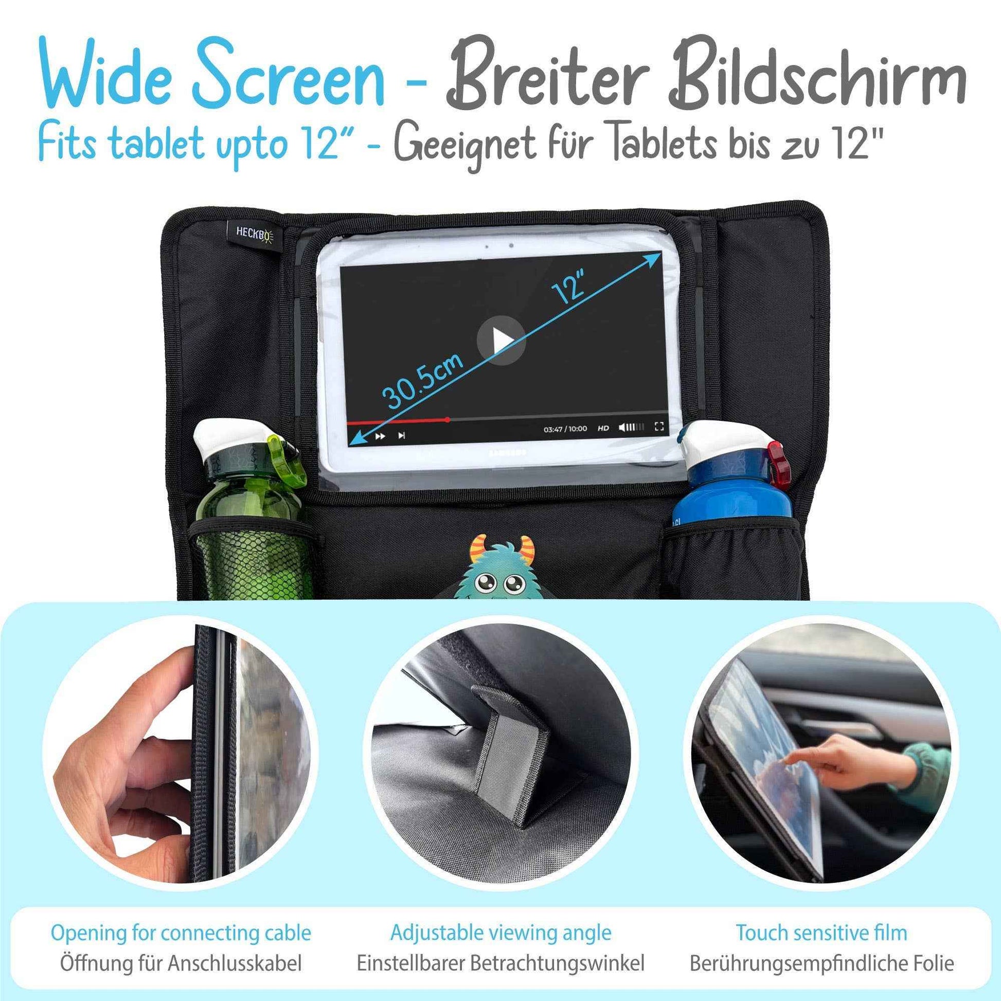 Lasten takapenkin tablettikotelo, mukiteline ja muovitasku Monsterit